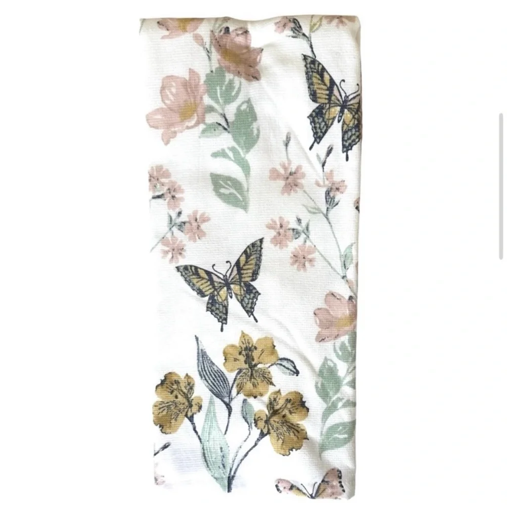 Deborah Connolly Kitchen Towels Set of 3 Pastel Floral & Butterflies NEW